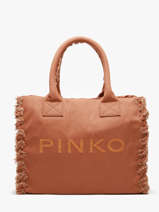 Handtas Logo Shopper Katoen Pinko Bruin logo shopper 6673A3A4